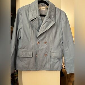 80’s Baby Blue Double breasted Leather Jacket By Together size 14